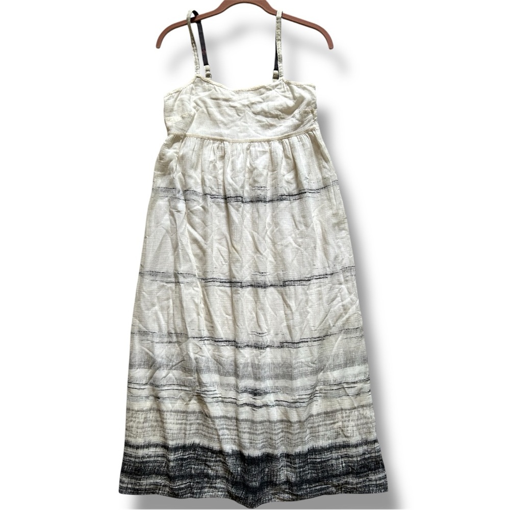 GENERRA Cream & Black Stripe Waterfall Maxi Dress size M Lined Cotton Linen